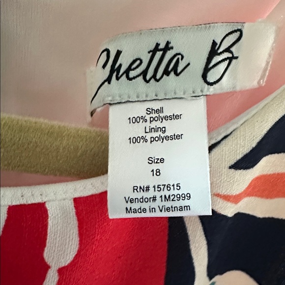 Chetta B Vibrant Leaf Print Midi Dress Sleeveless Lined Sz 18 Colorful Fit&Flare - Picture 6 of 10